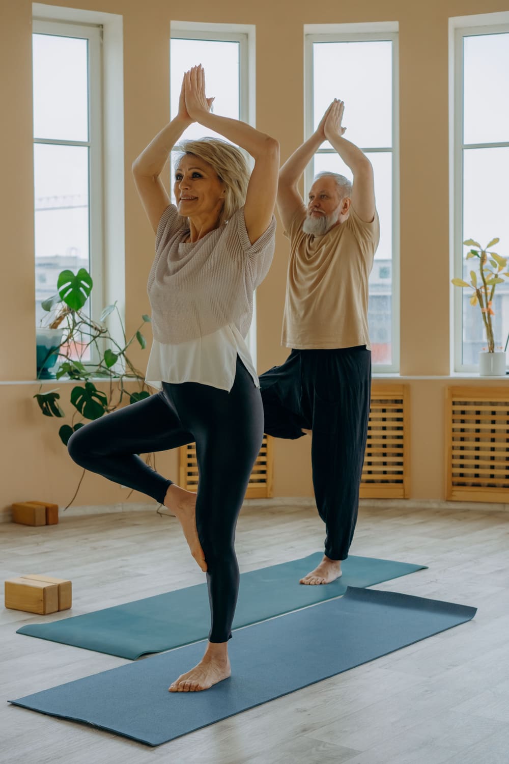 Active seniors in a yoga class
